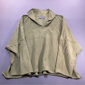 Eleven Stitch Design Boxy Collared Top w/ Rolled Edges , Lagenlook - Women Large